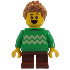 Minifigurka LEGO Kid, Bright Green Torso, Reddish Brown Legs, Medium Nougat Hair