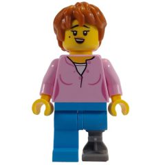 Minifigurka LEGO Bright Pink Torso, Dark Azure Legs, Prosthetic Leg, Dark Orange Hair