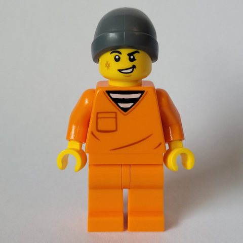 Minifigurka LEGO Criminal, Orange Suit, Dark Bluish Grey Beanie