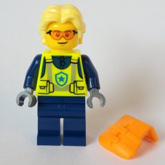Minifigurka LEGO Helicopter Pilot, Neon Yellow Torso, Dark Blue Legs, Bright Light Yellow Hear