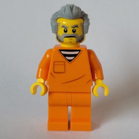 Minifigurka LEGO Criminal, Orange Suit, Light Bluish Grey Hair