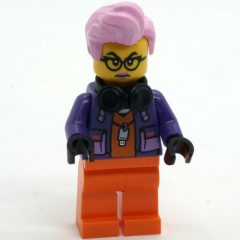 Minifigurka LEGO Criminal, Orange Suit, Bright Pink Hair, Dark Purple Jacket, Black Headphones