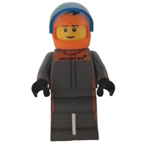 Minifigurka LEGO Race Driver - Dark Bluish Grey Racing Suit, Orange Helmet