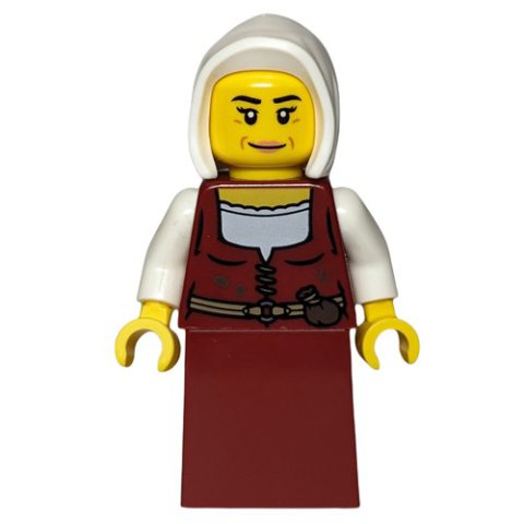 Minifigurka LEGO Innkeeper, Dark Red Dress, White Hood