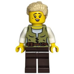 Minifigurka LEGO Carpenter, Olive Green Torso, Dark Brown Legs