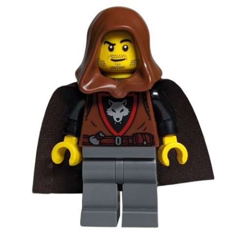 Minifigurka LEGO Wolfpack, Reddish Brown Torso, Dark Bluish Grey Legs, Hood