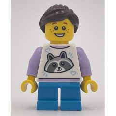 Minifigurka LEGO Kid, White Torso, Dark Azure Legs, Dark Brown Hair