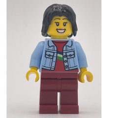 Minifigurka LEGO Bright Light Blue Torso, Dark Red Legs, Black Hair