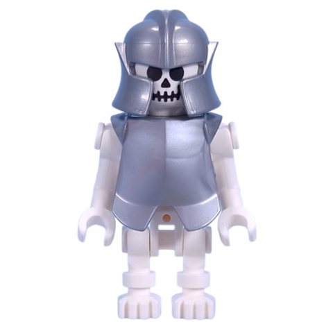 Minifigurka LEGO Skeleton, Standard Face, Bent Arms, Vertical Hand Clips, 78132 Torso, Armor