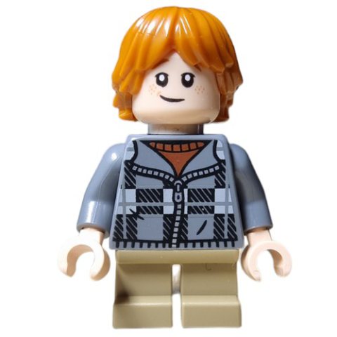 Minifigurka LEGO Ron Weasley, Dark Bluish Gray Plaid Jacket with Zipper, Short Legs