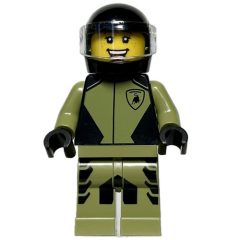Minifigurka LEGO Race Driver - Olive Green Suit, Lamborghini, Black Helmet