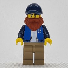 Minifigurka LEGO Man, Dark Azure Jacket, Dark Tan Legs, Dark Blue Hat, Dark Orange Beard