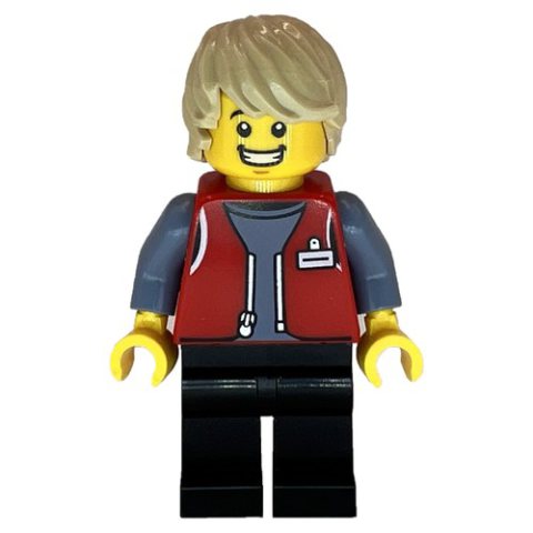 Minifigurka LEGO LEGO Employee, Red Jacket, Black Legs