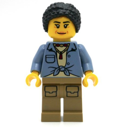 Minifigurka LEGO Woman, Sand Blue Shirt, Dark Tan Legs, Black Hair