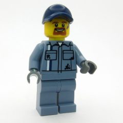 Minifigurka LEGO Mechanic, Sand Blue Overalls, Dark Blue Cap