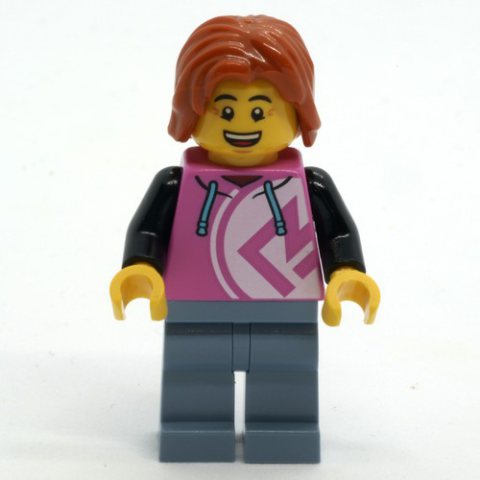Minifigurka LEGO Man, Coral Jacket, Sand Blue Legs