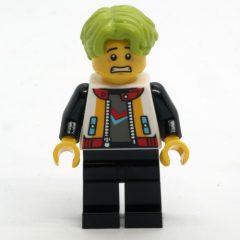 Minifigurka LEGO Man, White Jacket, Black Legs, Lime Hair