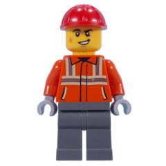 Minifigurka LEGO Construction Worker, Reddish Orange Jacket, Red Hard Hat