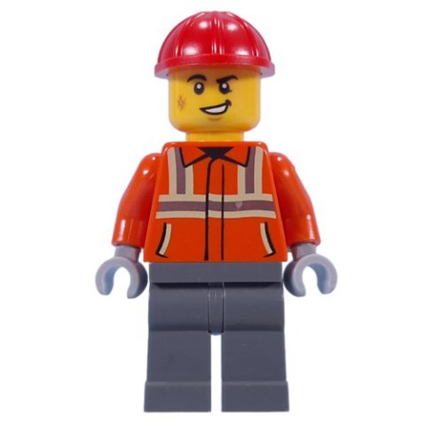 Minifigurka LEGO Construction Worker, Reddish Orange Jacket, Red Hard Hat