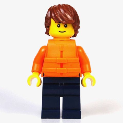 Minifigurka LEGO Just Jason, Orange Torso, Dark Blue Legs, Reddish Brown Hair, Orange Life Vest