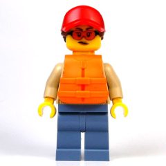 Minifigurka LEGO Tan Torso, Sand Blue Legs, Sunglasses, Red Cap, Orange Life Vest