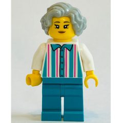 Minifigurka LEGO White Stripes Torso, Dark Turquoise Legs, Light Bluish Grey Hair
