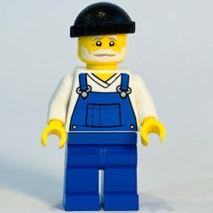 Minifigurka LEGO White Torso, Blue Overall, Black Cap