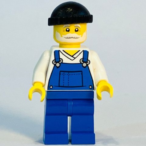 Minifigurka LEGO White Torso, Blue Overall, Black Cap