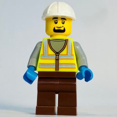 Minifigurka LEGO Harbor Worker, Vibrant Yellow Safety Vest, Reddish Brown Legs, White Helmet