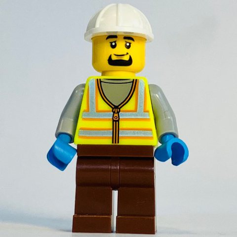 Minifigurka LEGO Harbor Worker, Vibrant Yellow Safety Vest, Reddish Brown Legs, White Helmet