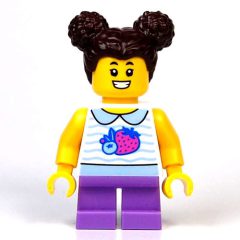 Minifigurka LEGO Kid, White Torso, Medium Lavender Legs, Dark Brown Hair