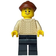 Minifigurka LEGO Painter - Tan Torso, Black Legs, Reddish Brown Cap