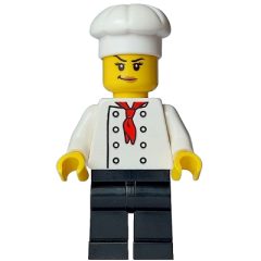 Minifigurka LEGO Chef - White Torso, Black Legs, White Hat, Red Scarf, White Hat