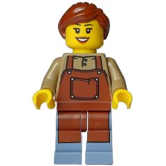 Minifigurka LEGO Florist, Dark Tan Torso, Sand Blue Legs, Reddish Brown Apron, Reddish Brown Hair