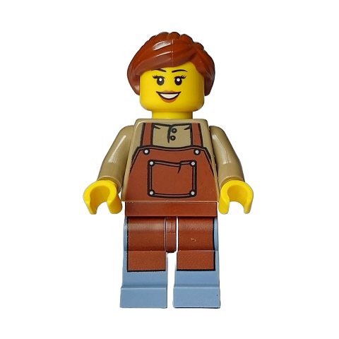 Minifigurka LEGO Florist, Dark Tan Torso, Sand Blue Legs, Reddish Brown Apron, Reddish Brown Hair