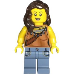 Minifigurka LEGO Medium Nougat Torso, Sand Blue Legs, Dark Brown Hair