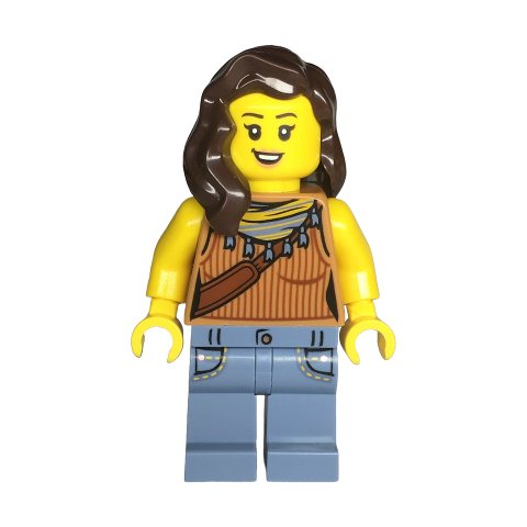 Minifigurka LEGO Medium Nougat Torso, Sand Blue Legs, Dark Brown Hair