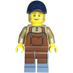 Minifigurka LEGO Dark Tan Torso, Sand Blue Legs, Reddish Brown Apron, Dark Blue Cap