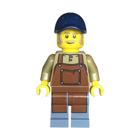 Minifigurka LEGO Dark Tan Torso, Sand Blue Legs, Reddish Brown Apron, Dark Blue Cap