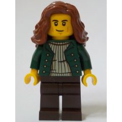 Minifigurka LEGO General Store Customer, Dark Green Torso, Dark Brown Legs, Reddish Brown Hair