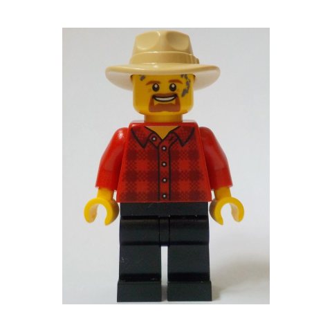 Minifigurka LEGO General Store Customer, Red Torso, Black Legs, Tan Hat