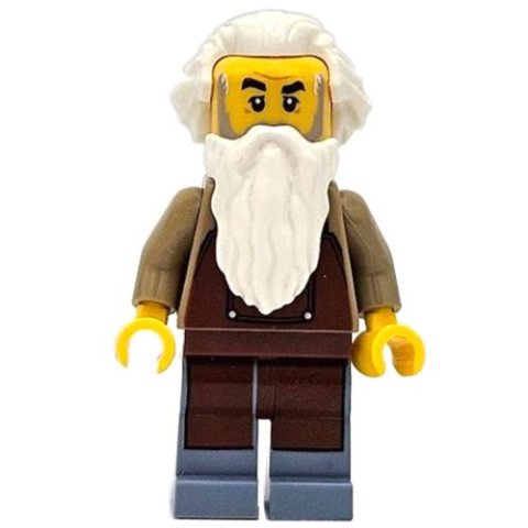 Minifigurka LEGO Train Worker, Dark Tan Torso, Sand Blue Legs, Reddish Brown Apron, White Beard