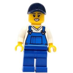 Minifigurka LEGO Train Worker, White Torso, Blue Overall, Dark Blue Cap