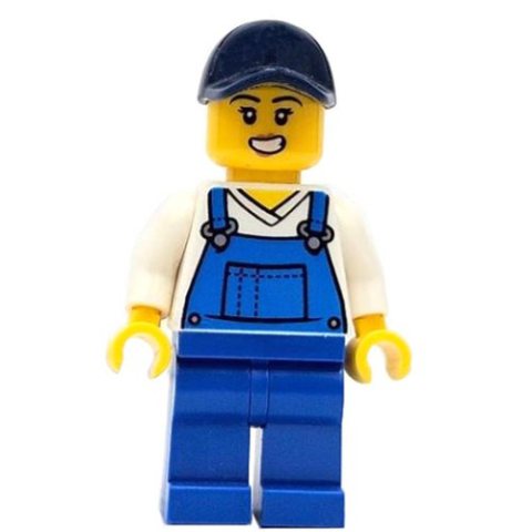 Minifigurka LEGO Train Worker, White Torso, Blue Overall, Dark Blue Cap