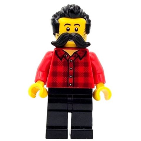 Minifigurka LEGO Train Worker, Red Torso, Black Legs, Black Hair, Moustache