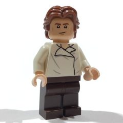 Minifigurka LEGO Han Solo, White Shirt, Dark Brown Legs, Dual Sided Head Open Mouth / Closed Eyes with Open Mouth, Ruffled Hair