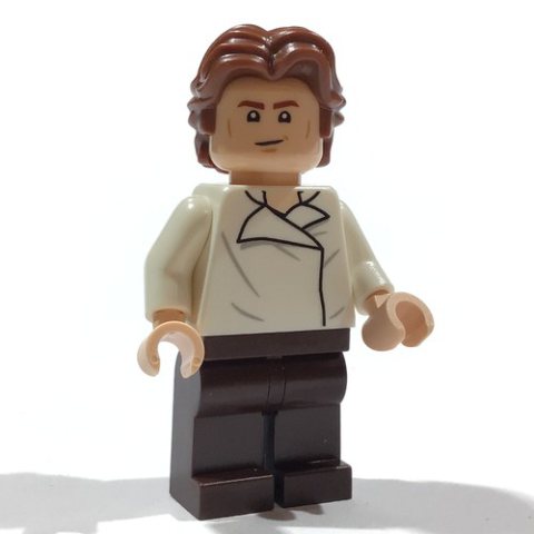 Minifigurka LEGO Han Solo, White Shirt, Dark Brown Legs, Dual Sided Head Open Mouth / Closed Eyes with Open Mouth, Ruffled Hair