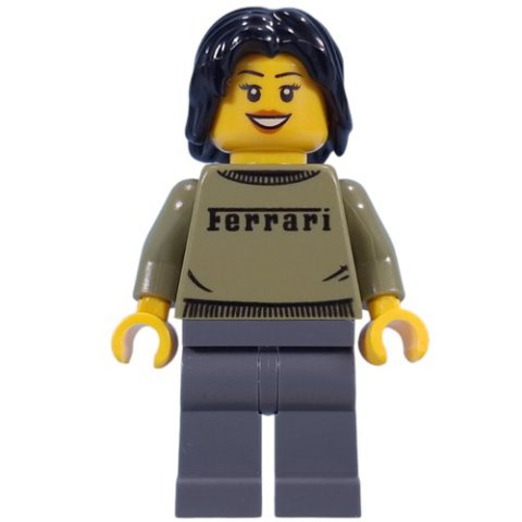Minifigurka LEGO Woman, Olive Green Ferrari Sweater