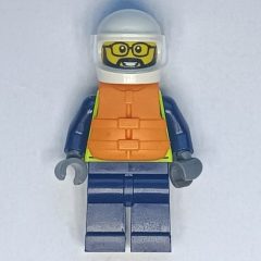 Minifigurka LEGO Police Officer, Vibrant Yellow Police Vest, Orange Life Jacket, White Helmet