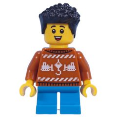 Minifigurka LEGO Kid, Dark Orange Sweater, Dark Azure Legs, Black Hair